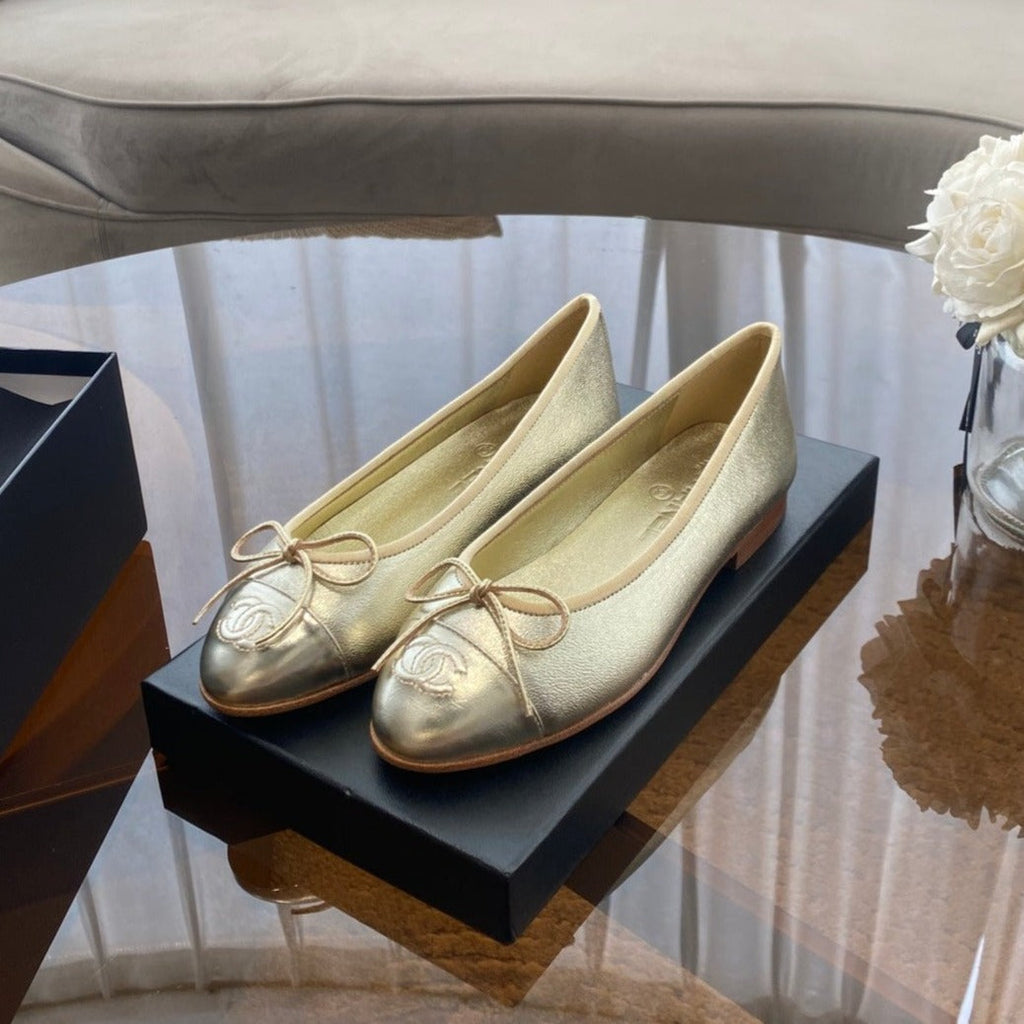 CHANEL BALLET FLATS LIGHT GOLD LAMBSKIN