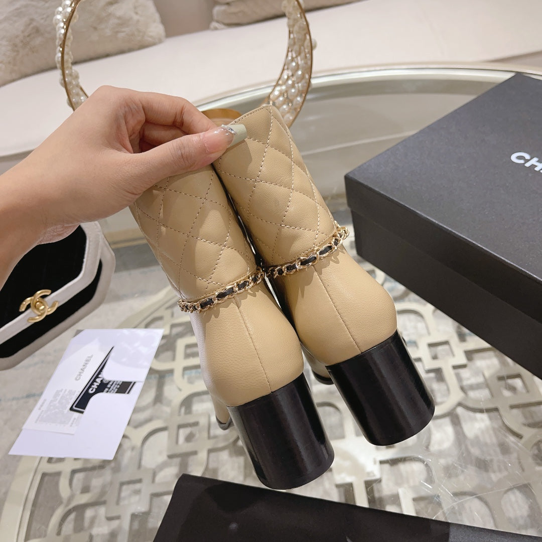 CHANEL MID-HEEL ANKLE BOOTS IN TORTILLA BROWN CALFSKIN