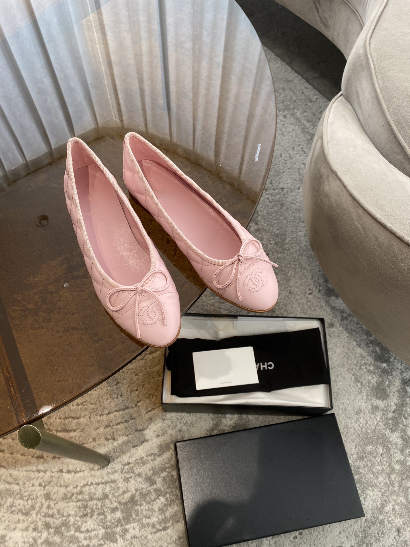 CHANEL BALLET FLATS PINK QUILTED LAMBSKIN
