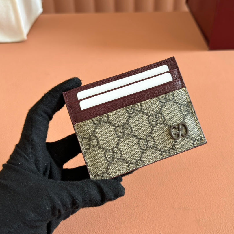 GUCCI CARD CASE 10 IN BEIGE AND RED  CALFSKIN
